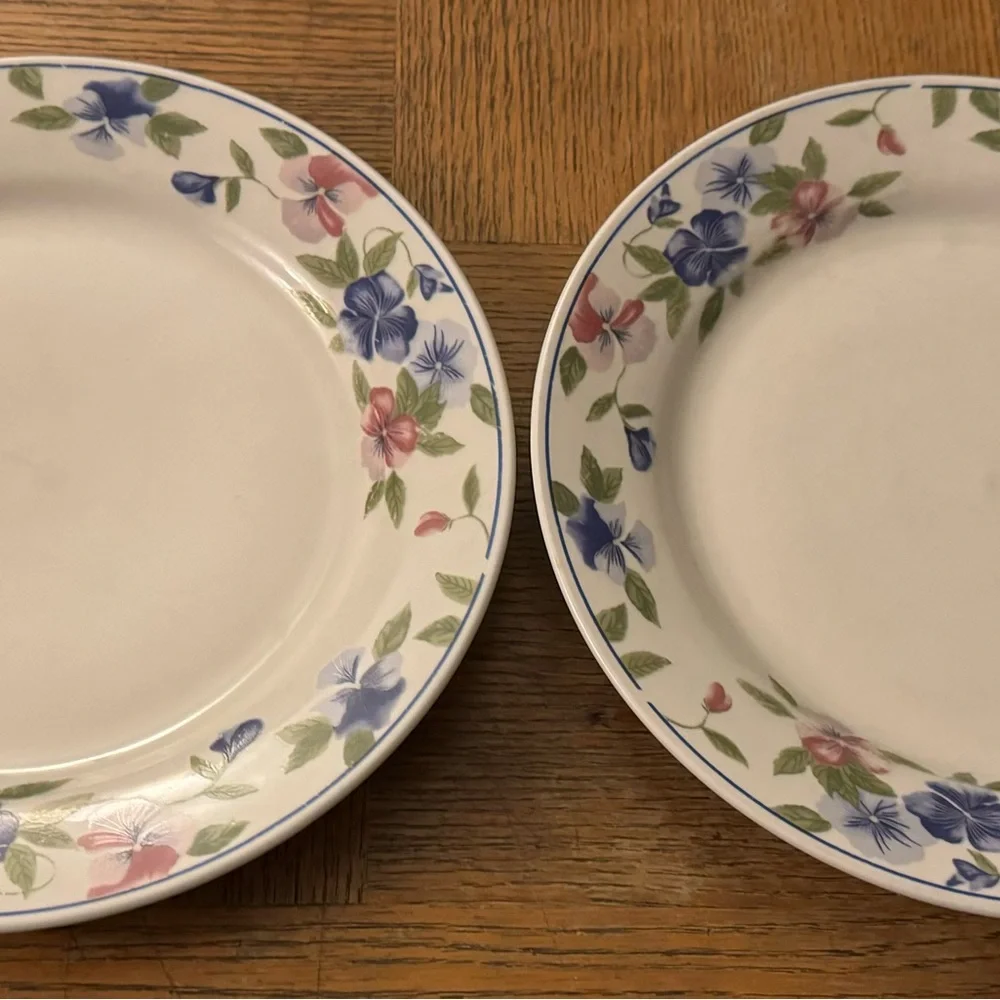 Set of 2 Majesticware by Oneida Freesia floral stoneware dinner plates, 11”